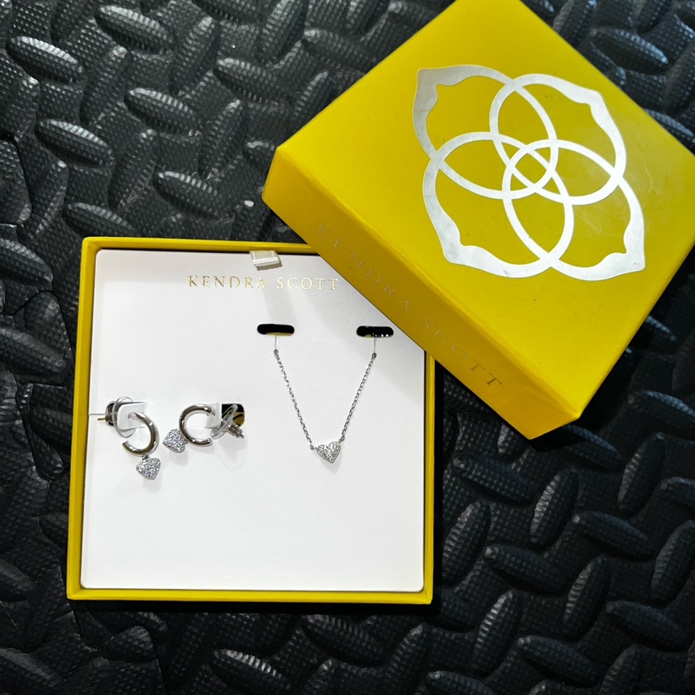 Kendra Scott Anna Pave Pendant Necklace and Huggie Earring Set 2pc - Silver